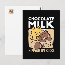 Chocolate Milk Sipping on Bliss – Kawaii Cat Food  Vykort