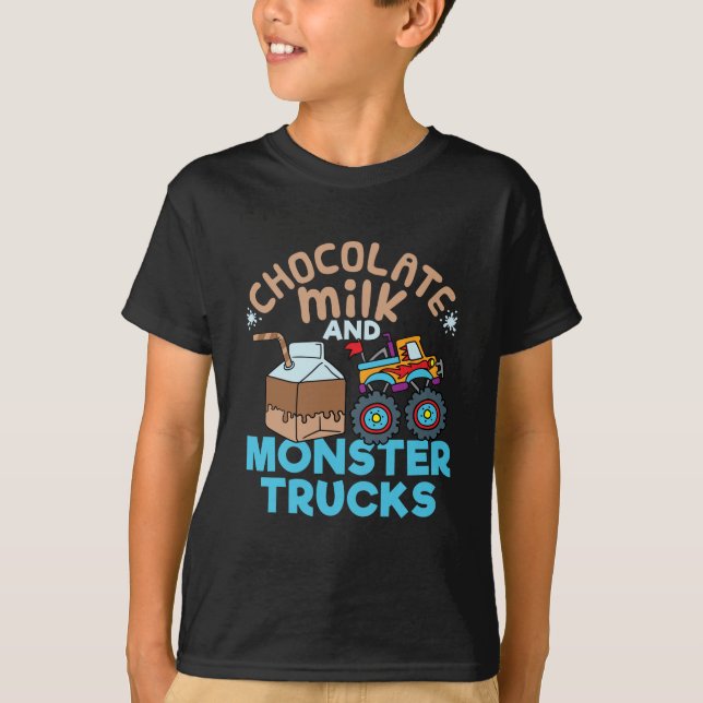 Chocolate Mjölk och Monster Lastbilar T-Shirt (Framsida)
