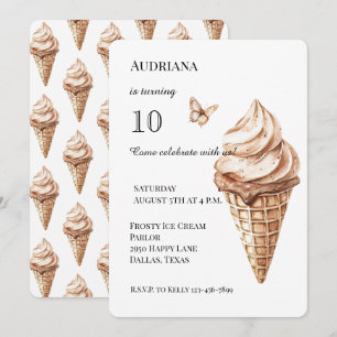 Chocolate Mocha Vanilla Ice Cream Cone Birthday Inbjudningar