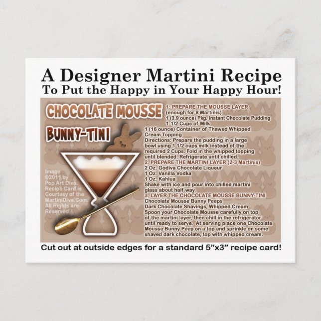 Chocolate Mousse Bunny Påsk Martini-receptkort Vykort (Framsida)