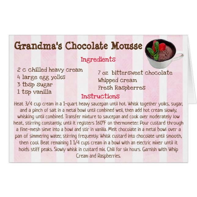 Chocolate Mousse Recipe-kort Hälsningskort (Framsidan Horizontal)