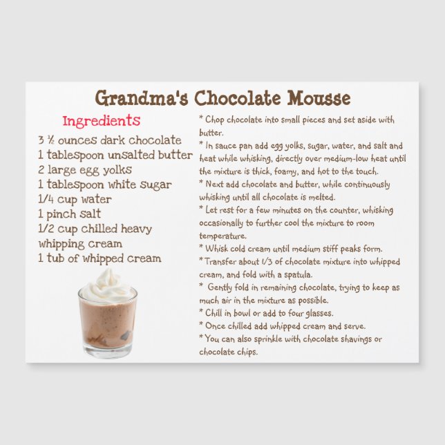 Chocolate Mousse Recipe Magnetic Card (Framsida)