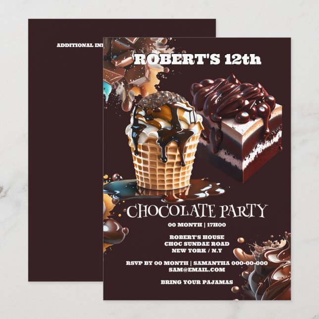 Chocolate party barns födelsedag-temat koks-roligt inbjudningar (Fram/baksida)