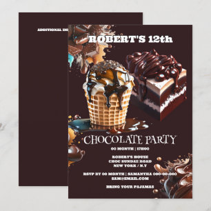 Chocolate party barns födelsedag-temat koks-roligt inbjudningar