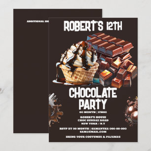 Chocolate party glass waffle sundae dessert inbjudningar