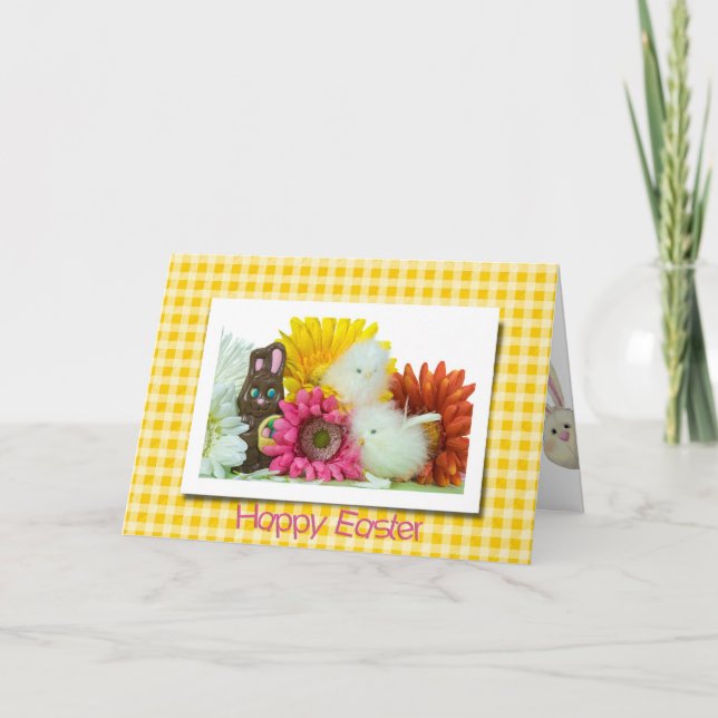 Chocolate Påskhare på Gingham Helgkort (Framsida)