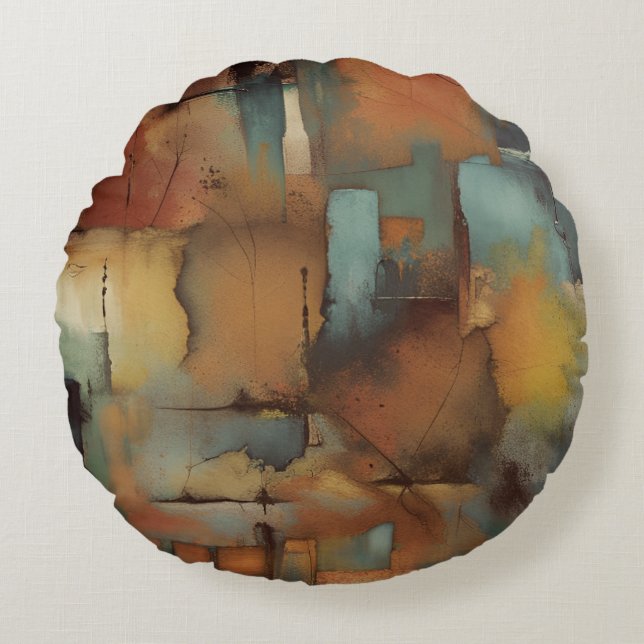 Chocolate Patchwork-Abstrakt Rund Kudde (Framsidan)