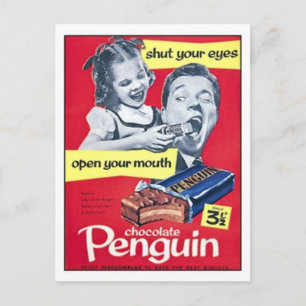 Chocolate Penguin Vintage annons Vykort