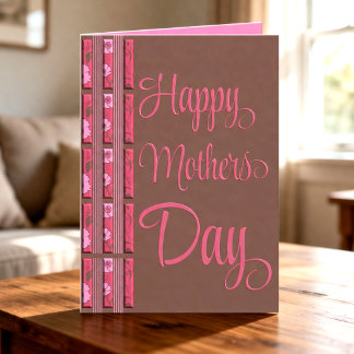 Chocolate & Pink Flowers And Stripes Mothers Day Kort