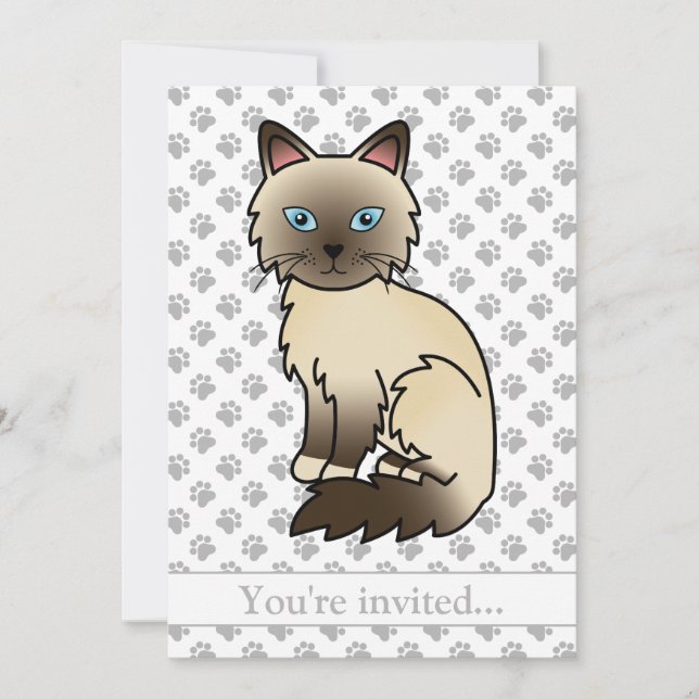 Chocolate Point Birman/Ragdoll Katt Födelsedagsfes Inbjudningar (Framsida)