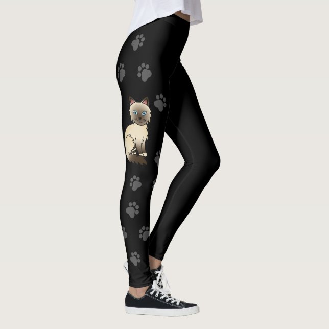 Chocolate Point Birman/Ragdoll Katt & Tass Svart Leggings (Höger)