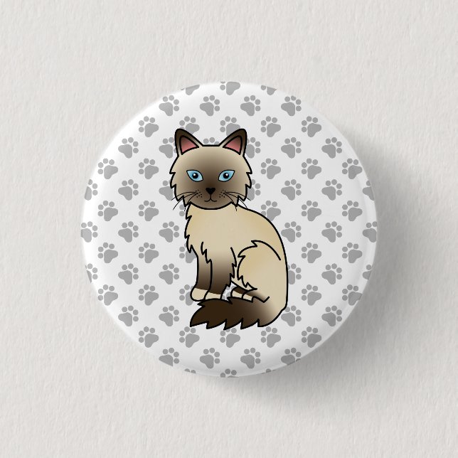 Chocolate Point Birman / Ragdoll Söt Katt & Tass Knapp (Framsida)