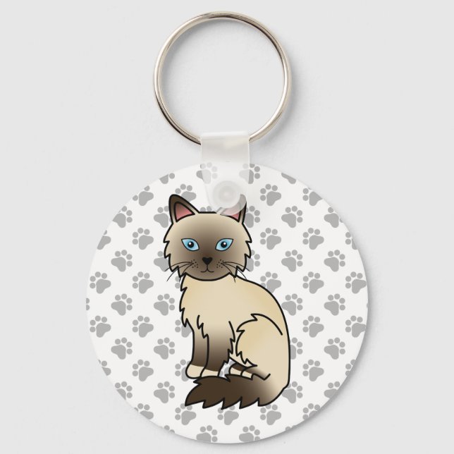 Chocolate Point Birman / Ragdoll Söt Katt & Tassar Nyckelring (Framsida)