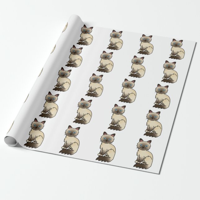 Chocolate Point Birman / Ragdoll Sött Kattmönster Presentpapper (Utrullad)