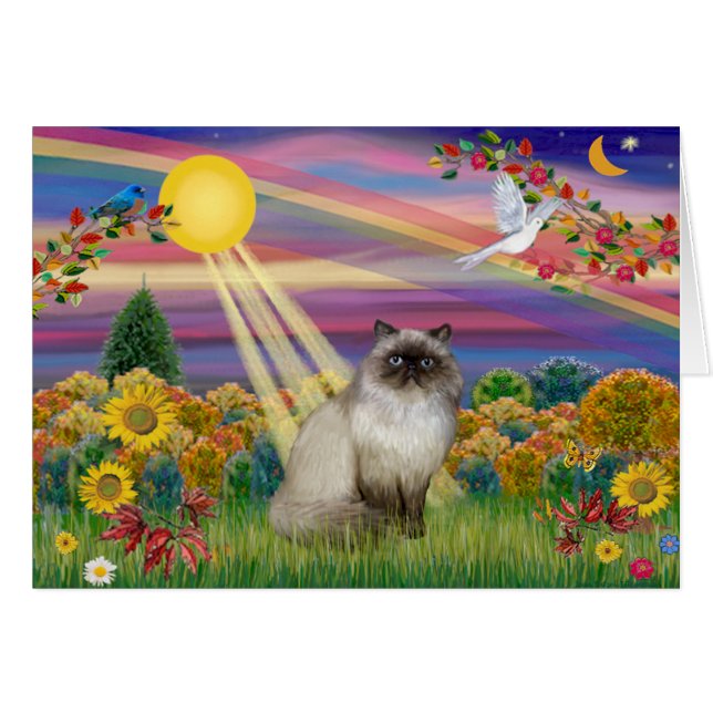 Chocolate Point Himalayan - Hösten Sol Hälsningskort (Framsidan Horizontal)