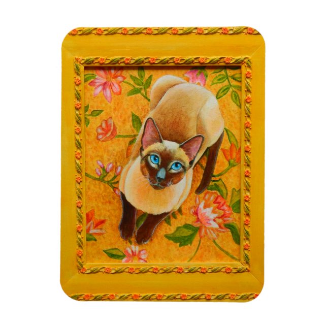 Chocolate Point Siamese Cat on Blommigt Carpet Magnet (Vertikal)