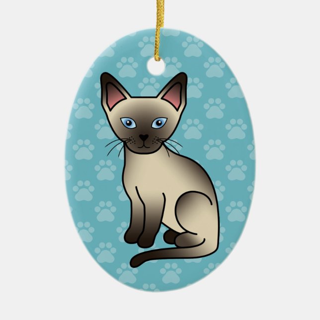 Chocolate Point Siamese Res Cat Illustration Julgransprydnad Keramik (Framsidan)