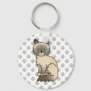 Chocolate Point Tabby Birman / Ragdoll Tecknad Kat Nyckelring