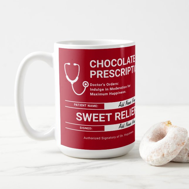 Chocolate Prescription Humor Red White Modern Roli Kaffemugg (Med munk)