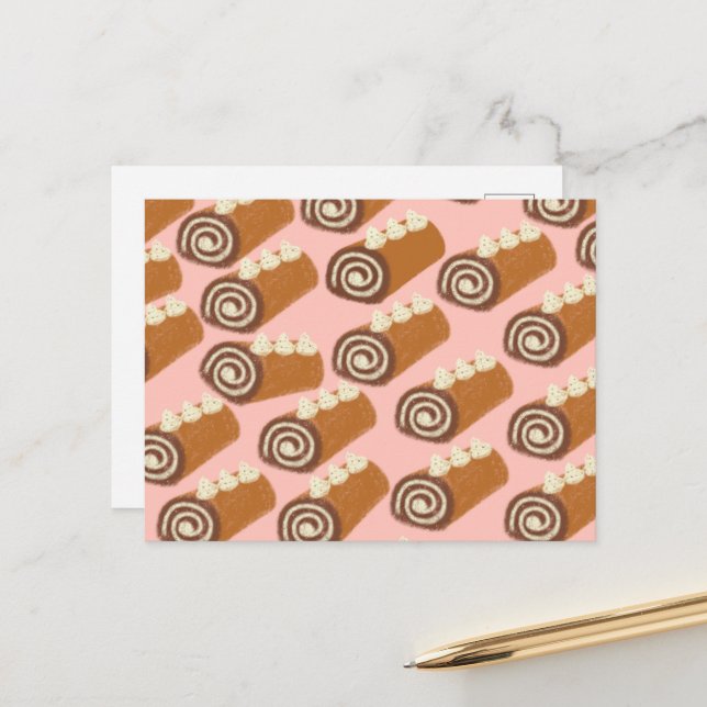 Chocolate Roll Cake Vykort (Fram/Back In Situ)