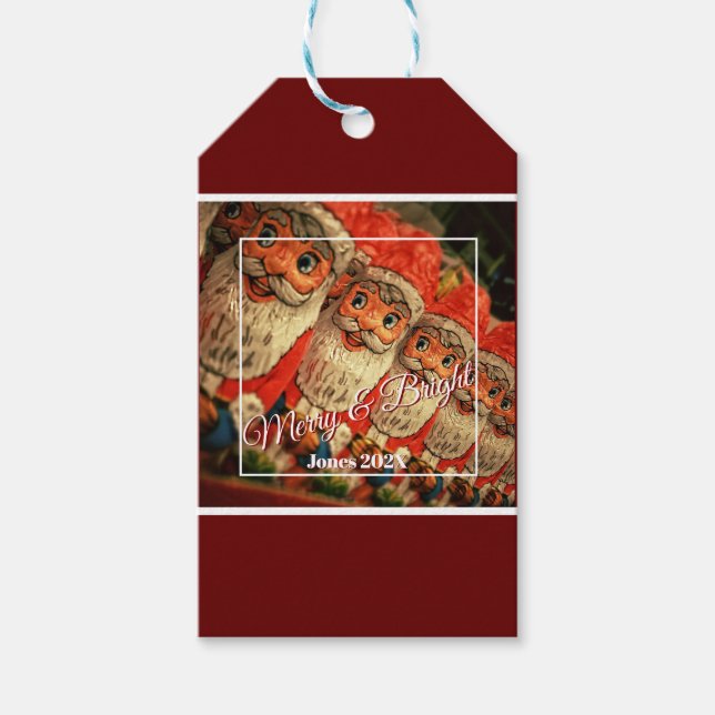 Chocolate Santa Anpassningsbar Script-jul Presentetikett (Framsidan)
