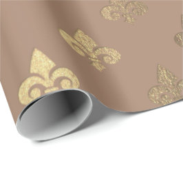 Chocolate Sepia Guld Metallic Fleur-de-lis Presentpapper