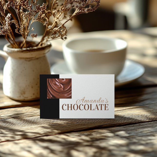 Chocolate Shop Chocolatier Black White Sweets Card Visitkort (Perfect for business)