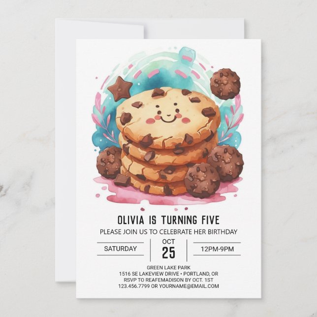 Chocolate Simple Chic Cookies Birthday Inbjudningar (Framsida)