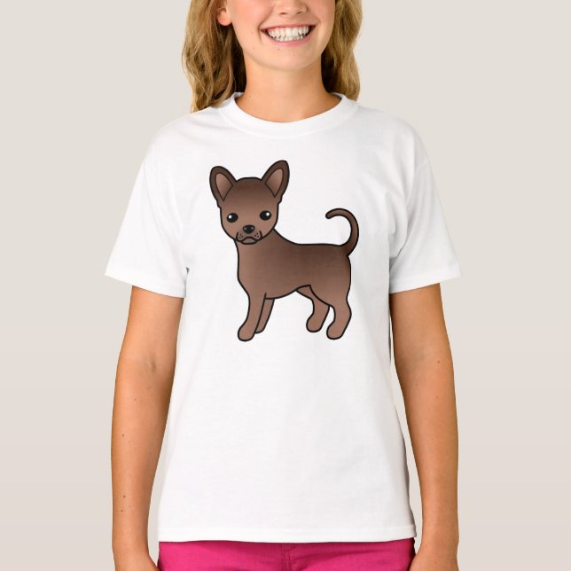 Chocolate Smooth Jackar Chihuahua Cute Tecknad hun T Shirt (Framsida)
