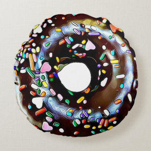 Chocolate Sprinkle Donut Dubbla Sided Round Pillow Rund Kudde