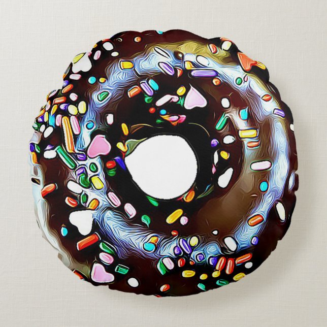 Chocolate Sprinkle Donut Dubbla Sided Round Pillow Rund Kudde (Framsidan)
