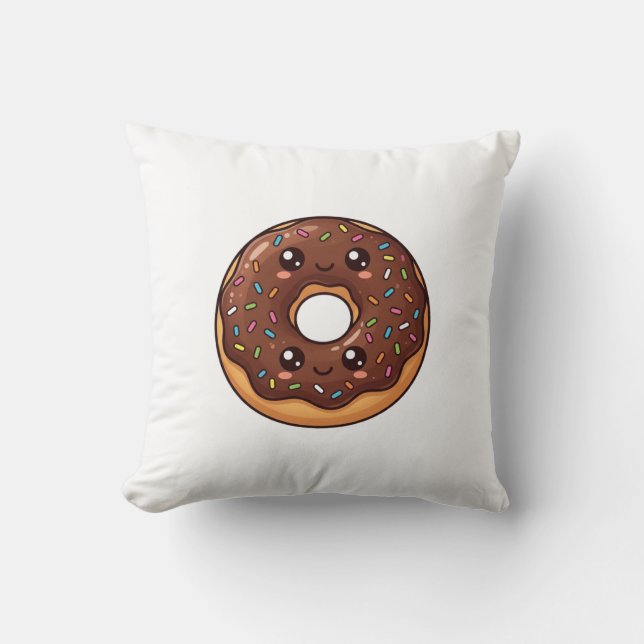 Chocolate Sprinkle Donut Kawaii Cushion Pillow Kudde (Framsida)