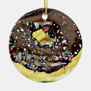 Chocolate Sprinkled Donut Yummy Food God jul Julgransprydnad Keramik