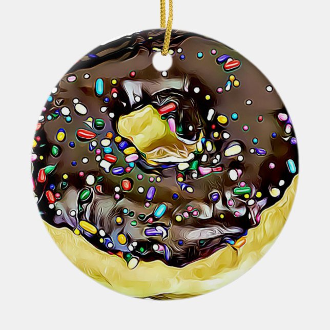 Chocolate Sprinkled Donut Yummy Food God jul Julgransprydnad Keramik (Framsidan)