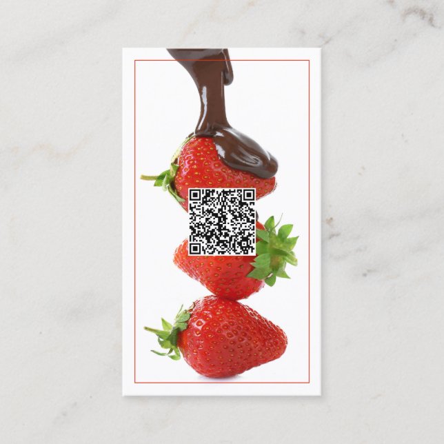 Chocolate Strawbär Anpassningsbar QR Visitkort (Framsida)
