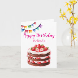 Chocolate Strawberry Cake Anpassade Birthday Kort