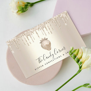 Chocolate Strawberry Confection Guld Glitter Drive Visitkort