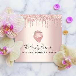 Chocolate Strawberry Conftion Ro Guld Glitter Fyrkantigt Visitkort