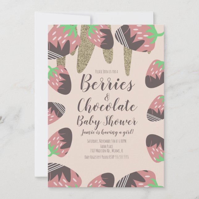 Chocolate Strawberry Faux Glitter Baby Shower Inbjudningar (Framsida)