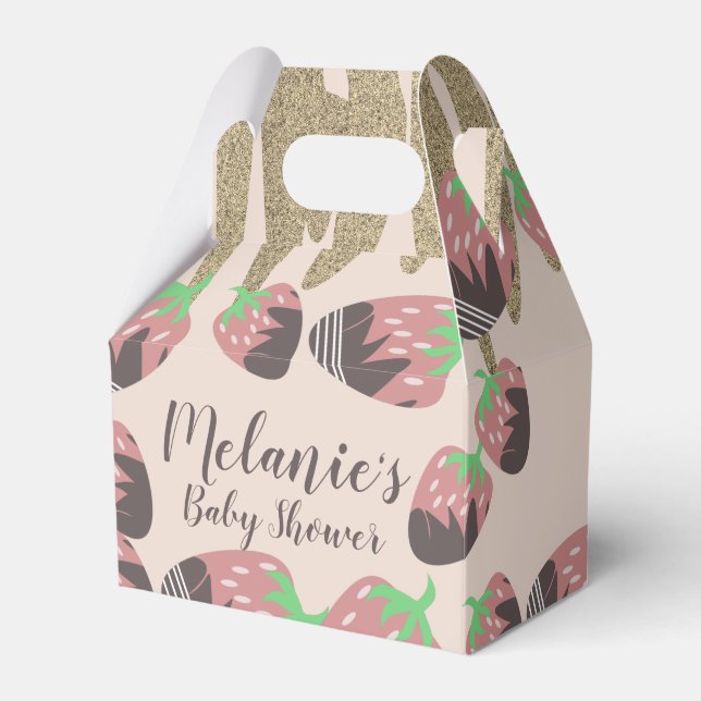 Chocolate Strawberry Faux Glitter Baby Shower Presentaskar (Framsidan Sidan)