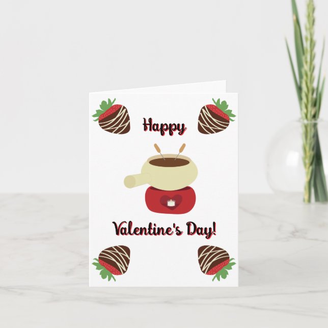 Chocolate Strawberry Fondue Valentine's Day Card Kort (Framsida)