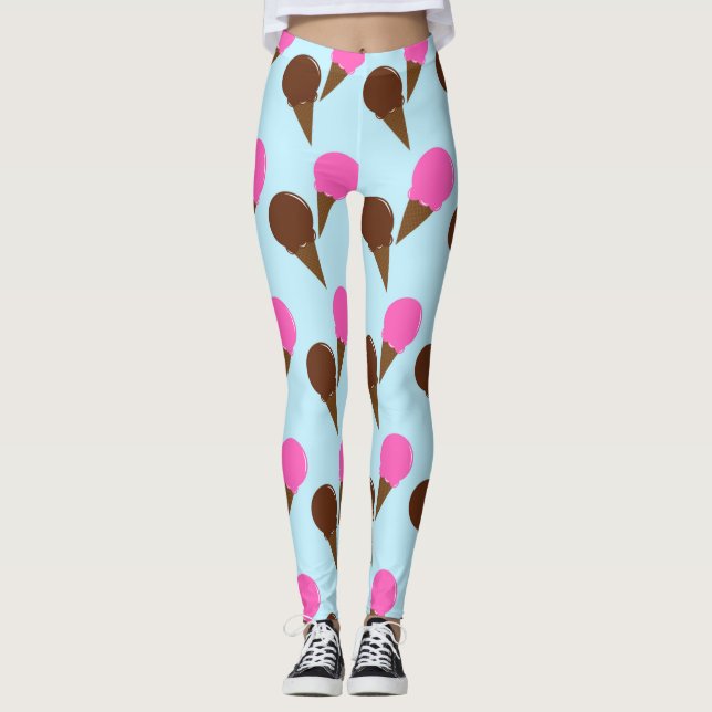Chocolate & Strawberry Ice Cream Cones Blue Lounge Leggings (Framsida)