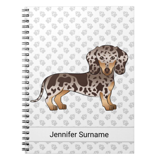 Chocolate & Tan Dapple Kort Hair Dachshund & Namn Anteckningsbok (Framsidan)