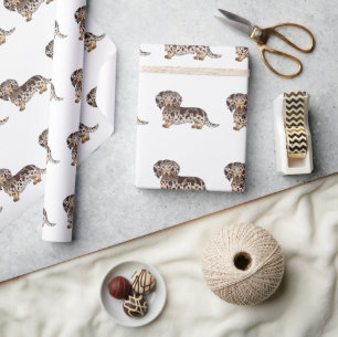 Chocolate & Tan Dapple Long Hair Dachshund Mönster Presentpapper