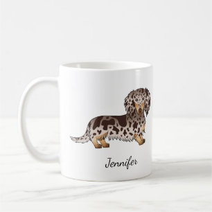 Chocolate & Tan Dapple Long Hair Dachshund & Namn Kaffemugg