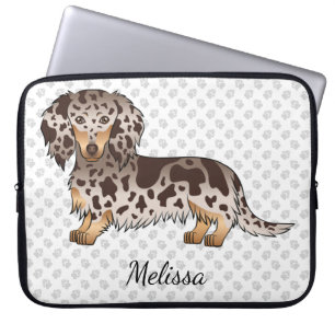 Chocolate & Tan Dapple Long Hair Dachshund & Namn Laptop Fodral