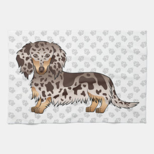 Chocolate & Tan Dapple Long Hair Dachshund & Tass Kökshandduk