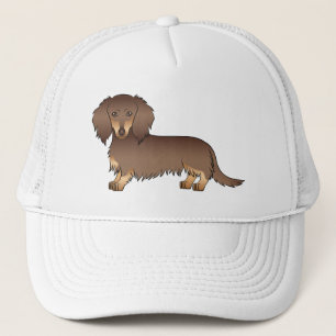 Chocolate & Tan Long Hair Dachshund Tecknad hund Keps