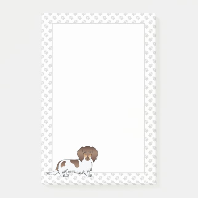Chocolate & Tan Piebald Long Hair Dachshund & Tass Post-it Block (Framsida)