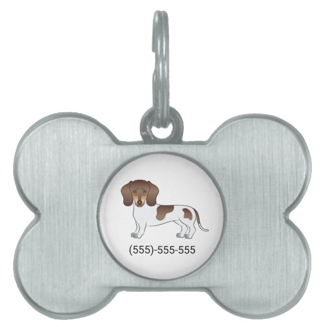 Chocolate & Tan Pied Kort hår Dachshund & Nummer ID-bricka Husdjur (Framsidan)